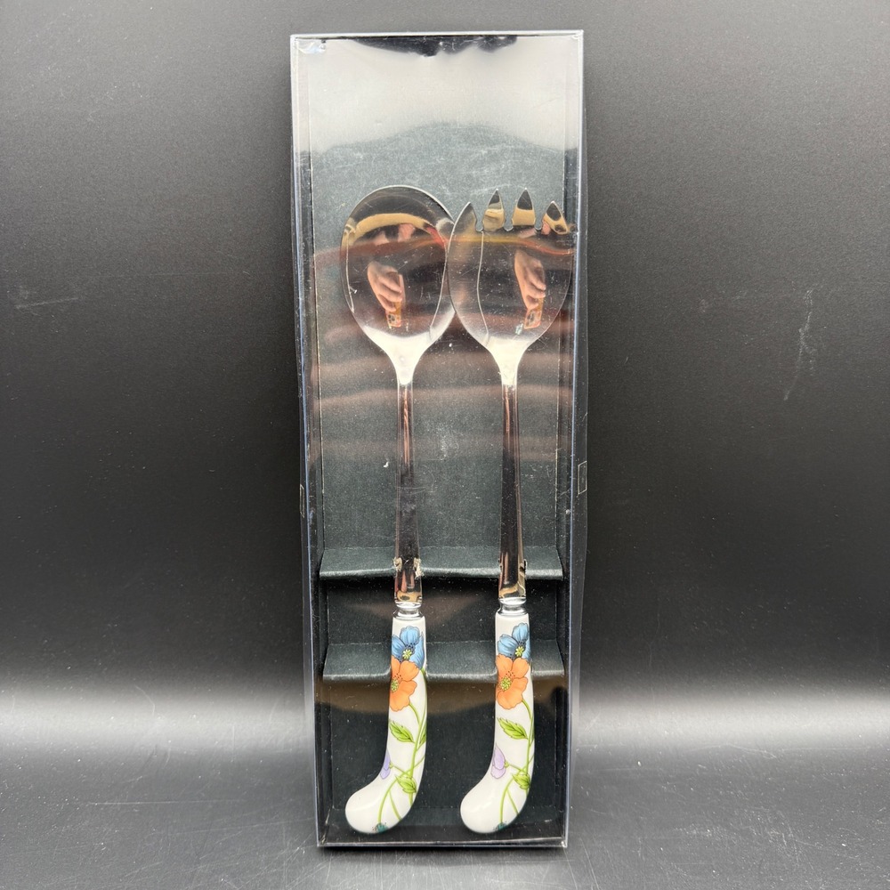 Villeroy & Boch Sheffield Salad Serving Set Spoon Fork Poppies Floral  New